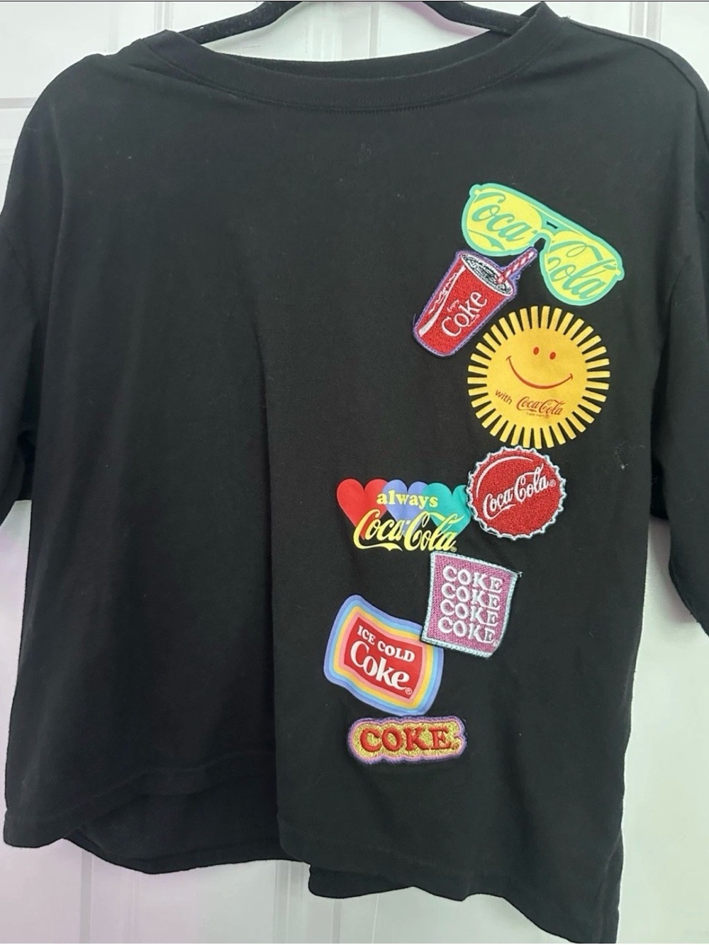 Coca-Cola Black Multicolor Graphic Patch Shirt Soda Theme 2024